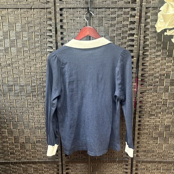 The Bubble Navy Blue Collared Lightweight Sweater Size Small - Picture 7 of 7
